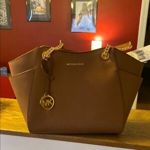Michael Kors Brown Leather Tote with Gold Hardware